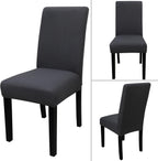JQinHome Dining Room Chair Covers Set of 8, High Stretch Chair Slipcover Removable Washable Chair Seat Protector Cover for Home Party Hotel Wedding Ceremony (Grey)