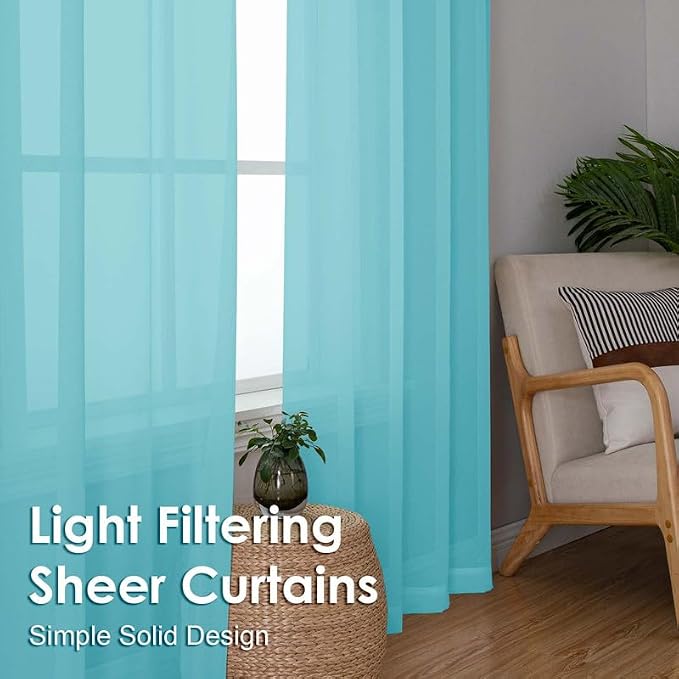 Aqua Sheer Curtains 45 Inches Long 2 Panels - Image 4