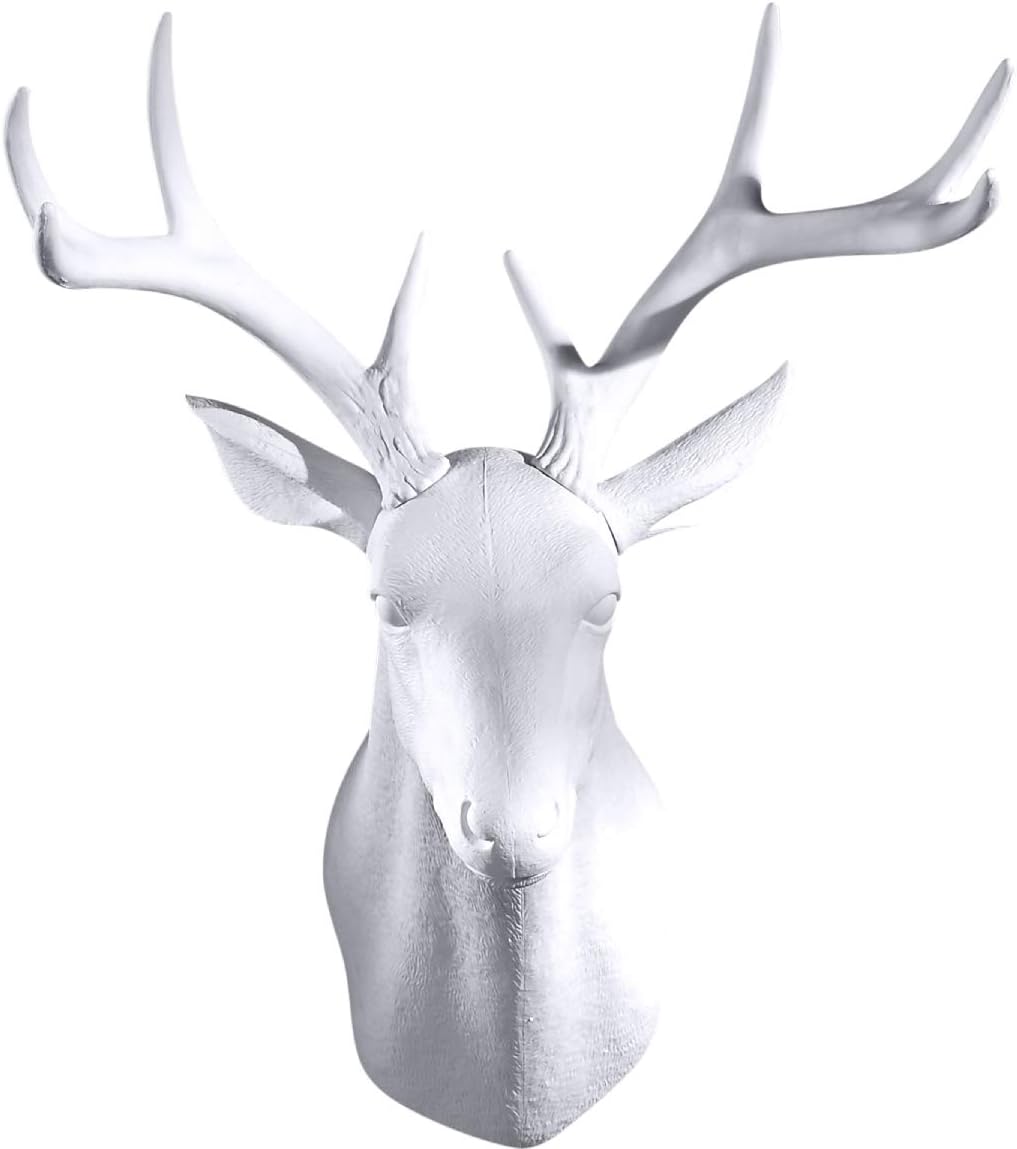 Notakia White Deer Head Wall Decor Deer Antlers Wall Sculpture Faux Taxidermy Wall Animal Head 19.69 x 11.81 x 15.75 inches (White Deer)
