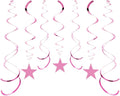 Star Party Hanging Swirls, 30 PCS, Pink Foil Ceiling Party Favors for Birthday Decorations, BabyShower,Graduation,Wedding