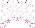 Star Party Hanging Swirls, 30 PCS, Pink Foil Ceiling Party Favors for Birthday Decorations, BabyShower,Graduation,Wedding
