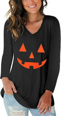 Tobrief Women's Long Sleeve V-Neck Shirts Fall Graphic Tees Loose Casual T-Shirt