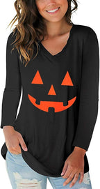 Tobrief Women's Long Sleeve V-Neck Shirts Fall Graphic Tees Loose Casual T-Shirt