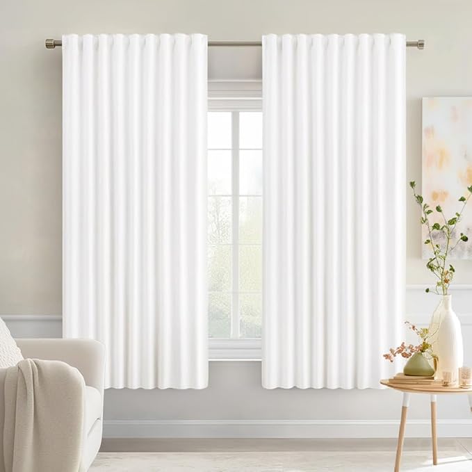MIULEE Pure White Back Tab Blackout Curtains 52x63 Inches Long 2 Panels Set | by MIULEE