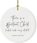Andaz Press Round Ceramic Porcelain Christmas Tree Ornament for Teacher Thank You Appreciation Graduation Gift, There is A Brilliant Child Locked Inside Every Student. Marva Collins, 1-Pack