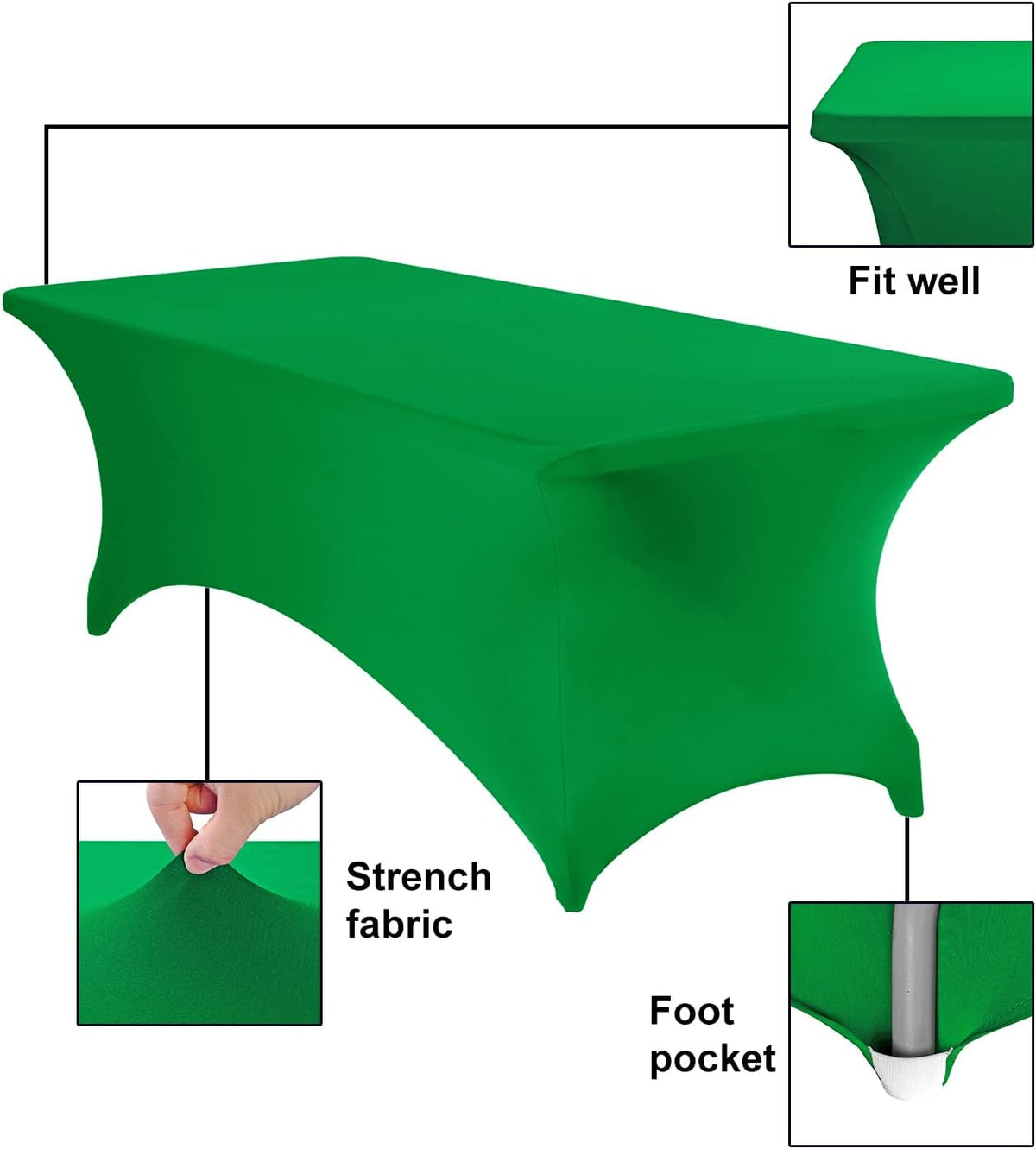 2Pack Spandex Waterproof Table Covers 8ft，Spandex 8ft Waterproof Table Cover for Party,Wedding, Banquet, and Events(Emerald)