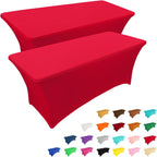 IVAPUPU 2 Pack 4FT Table Cloth for Rectangular Fitted Events Stretch Red Table Covers Washable Cover Spandex Tablecloth Protector for Party, Wedding, Cocktail, Banquet, Festival