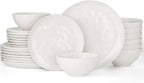 Famiware Dinnerware Sets for 8, Ocean Round 24-Piece Kitchen Plates and Bowls Sets, Microwave and Dishwasher Safe, Scratch Resistant, Matte White