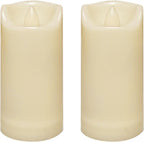 CANDLE CHOICE Waterproof Outdoor Battery Operated Flameless Candles with Auto Timer Flickering Plastic Resin Electric LED Slim Pillar Lights for Lantern Patio Garden Wedding Decorations 2”x4” 2 Pack