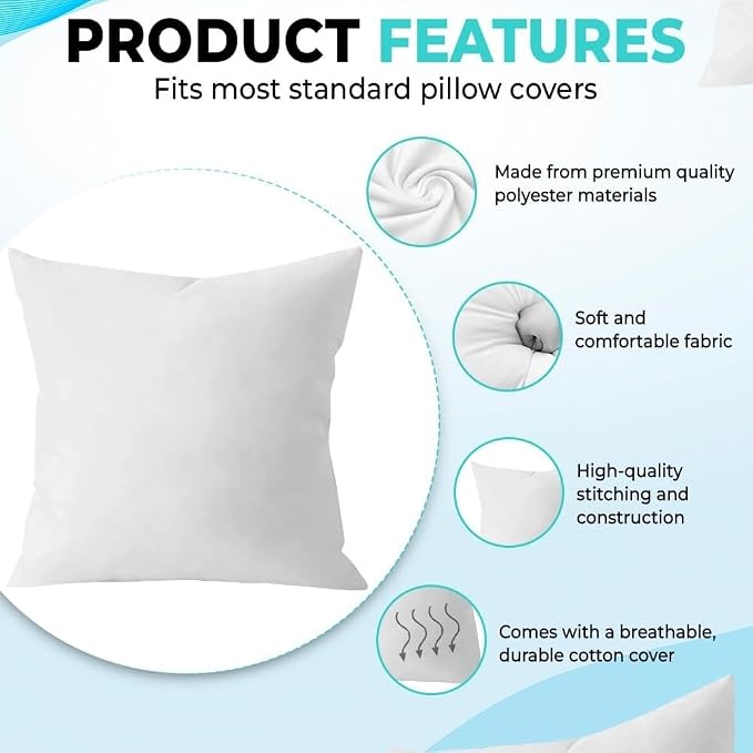 QUBA LINEN Throw Pillow Inserts, 14x14 Inches - Image 5