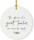 Andaz Press Round Ceramic Porcelain Christmas Tree Ornament for Teacher Thank You Appreciation Graduation Gift, The Influence of a Great Teacher Can Never Be Erased, 1-Pack
