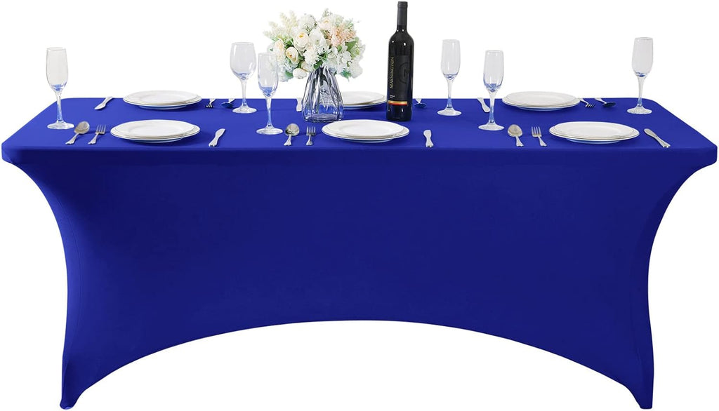 SuperO Waterproof Spandex Table Cover for 6FT Table Universal Fitted Stretch Tablecloth for Party, Banquet, Wedding and Events-Royal Blue
