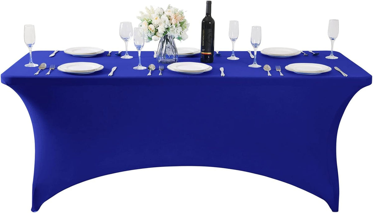 SuperO Waterproof Spandex Table Cover for 6FT Table Universal Fitted Stretch Tablecloth for Party, Banquet, Wedding and Events-Royal Blue