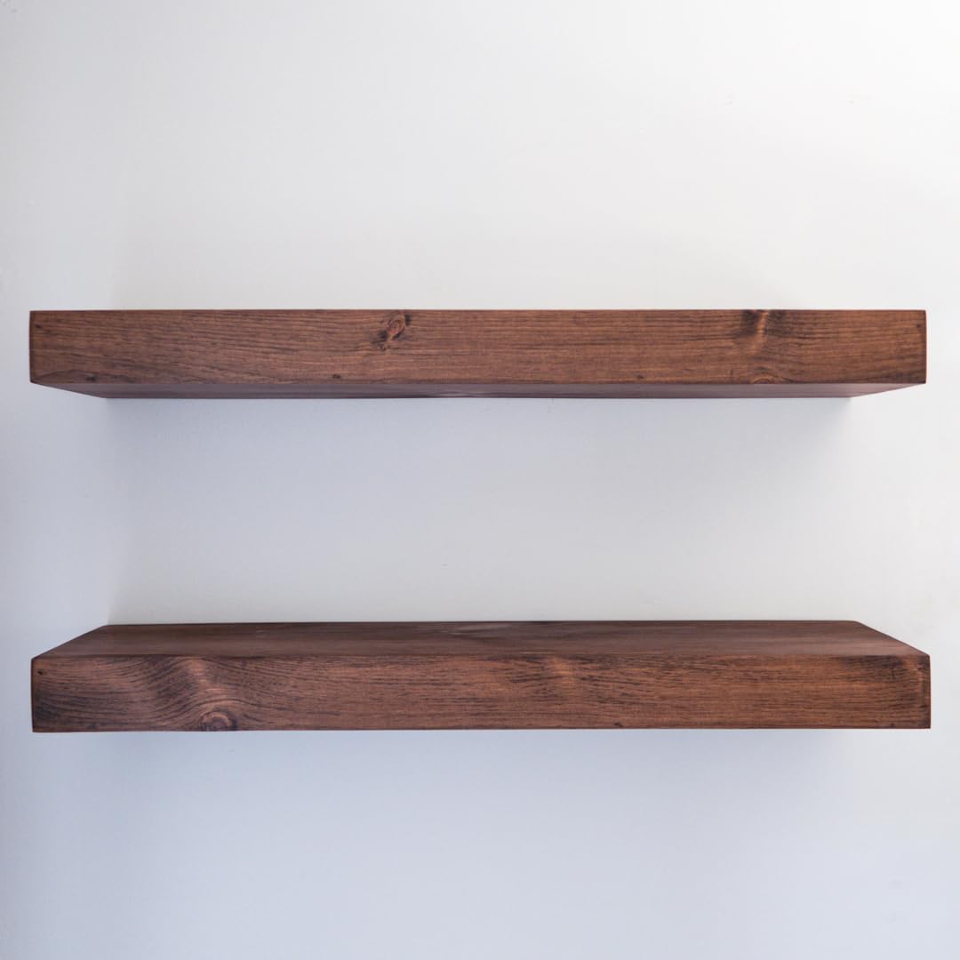 Modern Floating Shelves 3 Inches Thick for Wall, Wide Shelves for Kitchen, Living Room, Bedroom, and Bathroom, Natural Pine Wood, Rustic Wooden Shelf, (Set of 2) (Provincial, 48Lx3Hx6D)