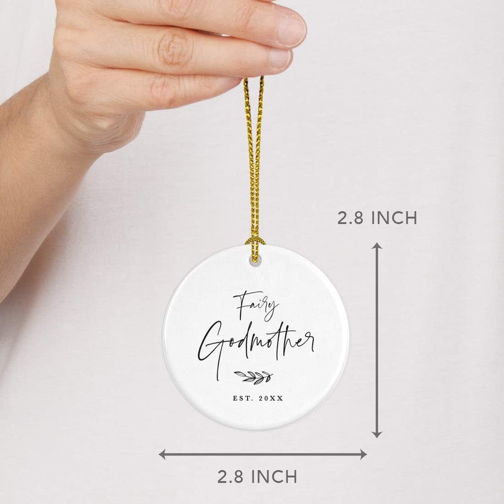 Andaz Press Custom Year Round Ceramic Porcelain Christmas Tree Ornament Keepsake Collectible Godmother Gift, Fairy Godmother Est. 2024, Antique Handdrawn, 1-Pack
