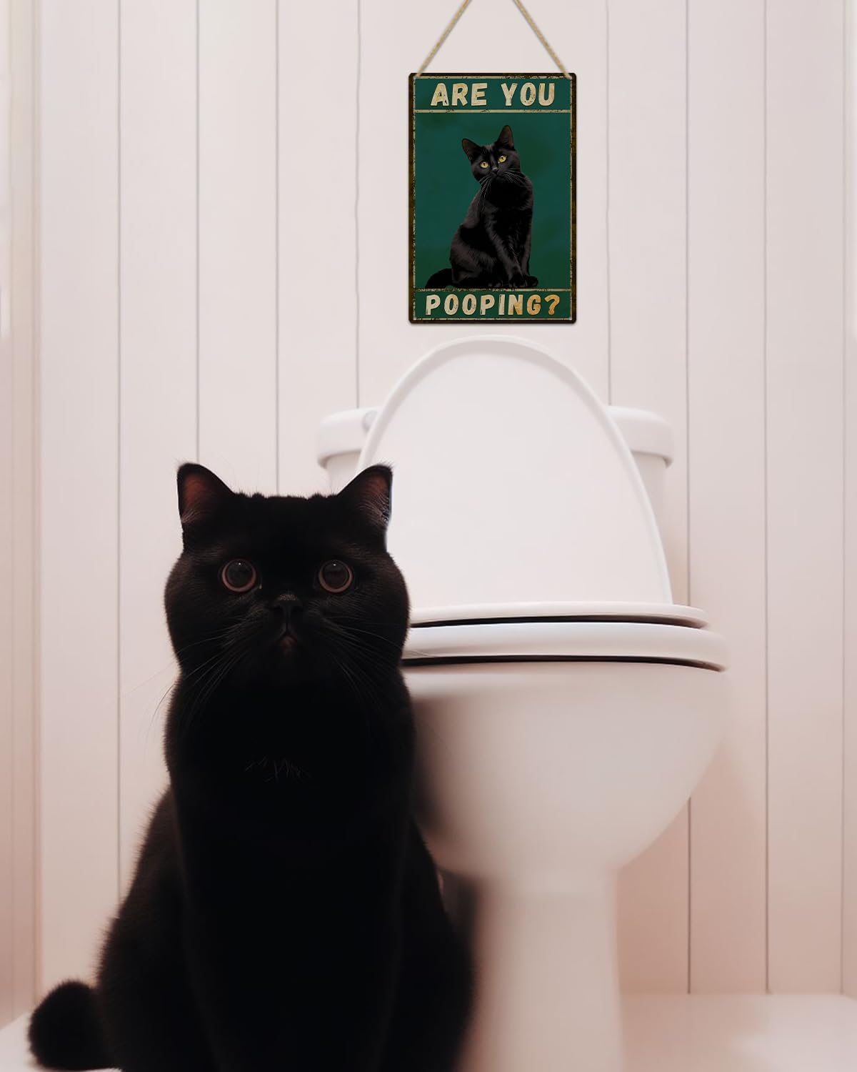 ALKB Funny Black Cat Sign Are You Pooping Metal Signs Black Cat Gift Vintage Bathroom Wall Decor 8 x 12 Inch