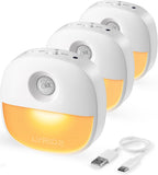 Lyridz Rechargeable Battery Night Light with Motion Sensor, Dimmable Amber Nightlights for Bathroom, Bedroom, Hallway, Stairs, Pet House, 3 Pack