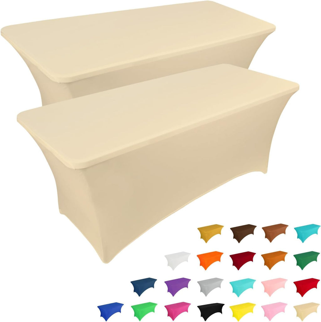 IVAPUPU 2 Pack 6FT Table Cloth for Rectangular Fitted Events Stretch Champagne Table Covers Washable Spandex Tablecloth Protector for Party, Wedding, Cocktail, Banquet, Festival