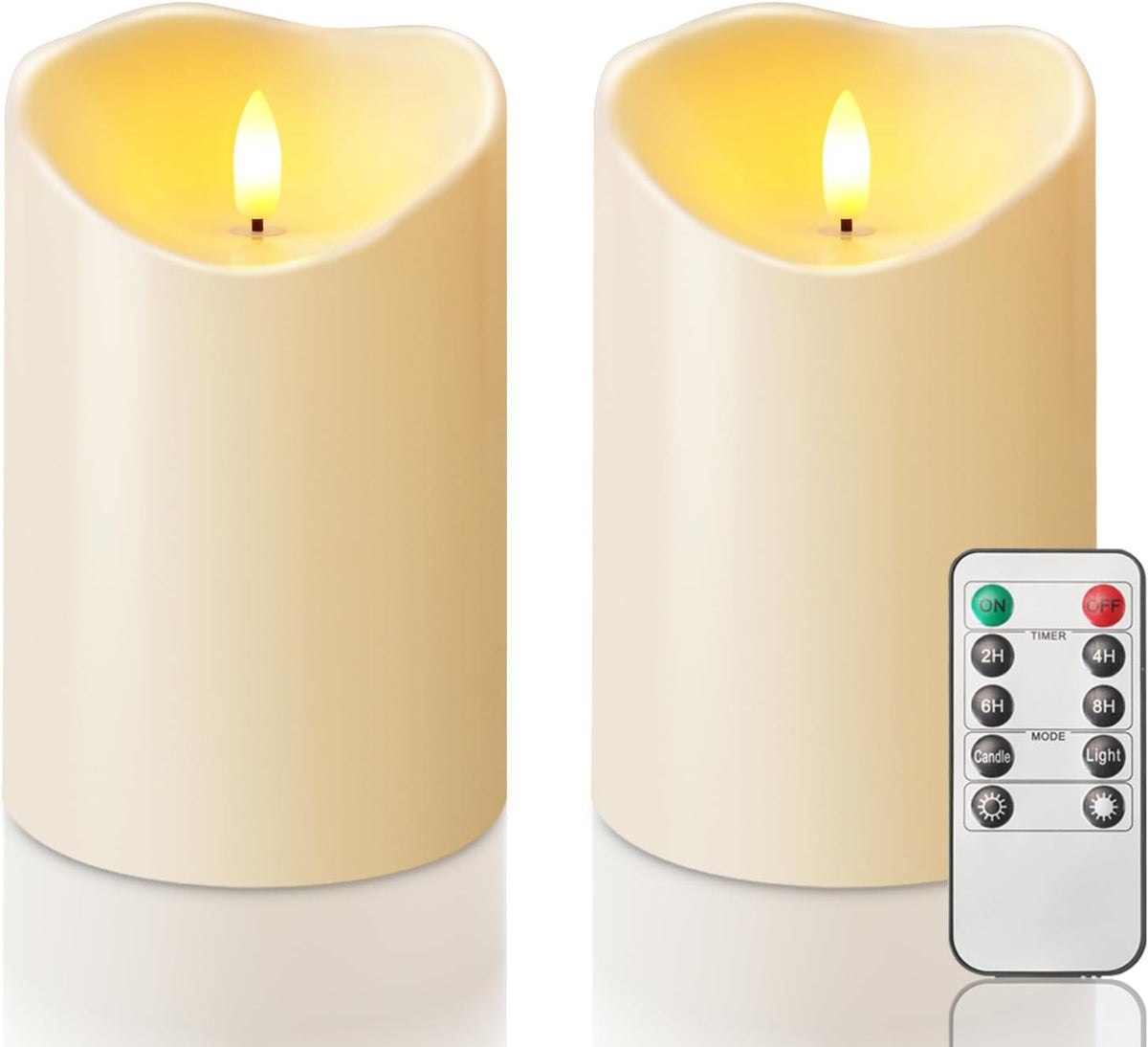 Homemory 4"x6" Outdoor Waterproof Flameless Candles with Timers and Remote Control, Battery Operated Candles, LED Plastic Candles, Dark Ivory, Set of 2