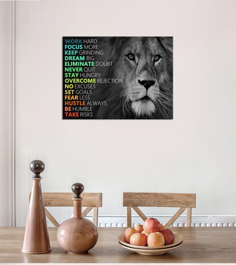 Motivational Lion Canvas Wall Art Colorful Poster Painting Artwork Inspirational Picture Print Wall Decor for Home Office Living Room Bedroom Workplace Wooden Framed Ready to Hang [18''Wx 24''H]
