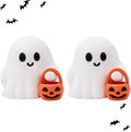 2 Pcs Halloween Ghost Figurine Cartoon Cute Spooky Carrying Pumpkin Basket Desk Display Ornament Tiny Trick or Treat Ghost Resin Halloween Statue for Home and Office Tabletop Decor Supplies