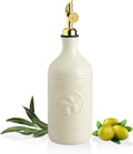 Sweejar 16 Oz Ceramic Olive Oil Dispenser Bottle, Oil Dispenser for Kitchen with Gravity Spout, Relief Opaque Oil Container for Evoo, Avocado Oil, Vinegar, Soy Sauce, 1 Pack(Beige, Gold Spout)