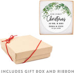 Andaz Press Personalized Our First Christmas As Mr. & Mrs. 2024 Christmas Ornaments Greenery 2.8" Round Porcelain Ceramic 1st Year Married Custom Ornament Keepsake for Newlyweds 1-Pack