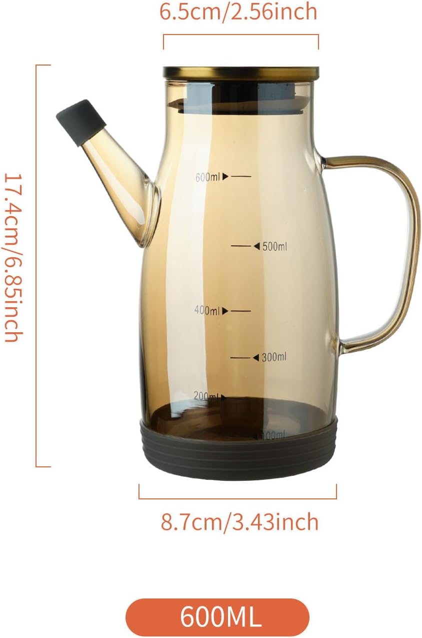 Large Glass Oil Dispenser Bottle for Kitchen Cooking Recipiente Para Aceite De Cocina Olive Oil Vinegar Dispenser Cruet Stainless Steel Lid No Drip Liquid Container (Champagne, 20oz / 600ml)