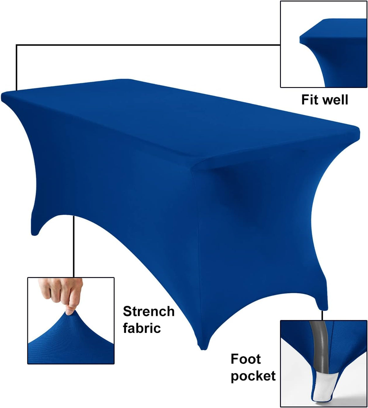 4Pack Spandex Waterproof Table Covers 6ft，Spandex 6ft Waterproof Table Cover for Party,Wedding, Banquet, and Events(Classicbule)