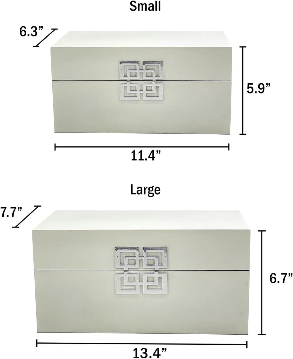 Galt International Storage Box Set Decorative Storage Box w/Hinged Lid Classic Design Wood Decor Boxes with Geometric Clasp Storage for Bedroom & Home - Set of 2 (White & Silver)