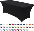 ABCCANOPY 4 FT Black Spandex Table Cover Stretch Fitted Wrinkle Resistant Tablecloth Reuse for Rectangular Folding Table Patry Event Wedding Banquet Protector