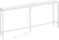 SUPERJARE 70 Inch Console Table with Outlet, Sofa Table with Charging Station, Narrow Entryway Table, Skinny Hallway Table, Behind Couch Table, for Living Room, White