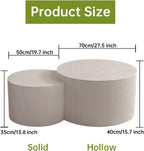 Round Nesting Coffee Table Modern White Fluted Coffee Table Set of 2 Stripe Cream Round Coffee Tables Drum Crescent Side Table Accent End Table for Living Room (White A Large)