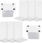 VONDERSO Metal Bookends, 4 Pairs White Metal Book Ends Heavy Duty for Shelves Decor Home Office, Unique White Bookends Supports Anti-Slip for Kids