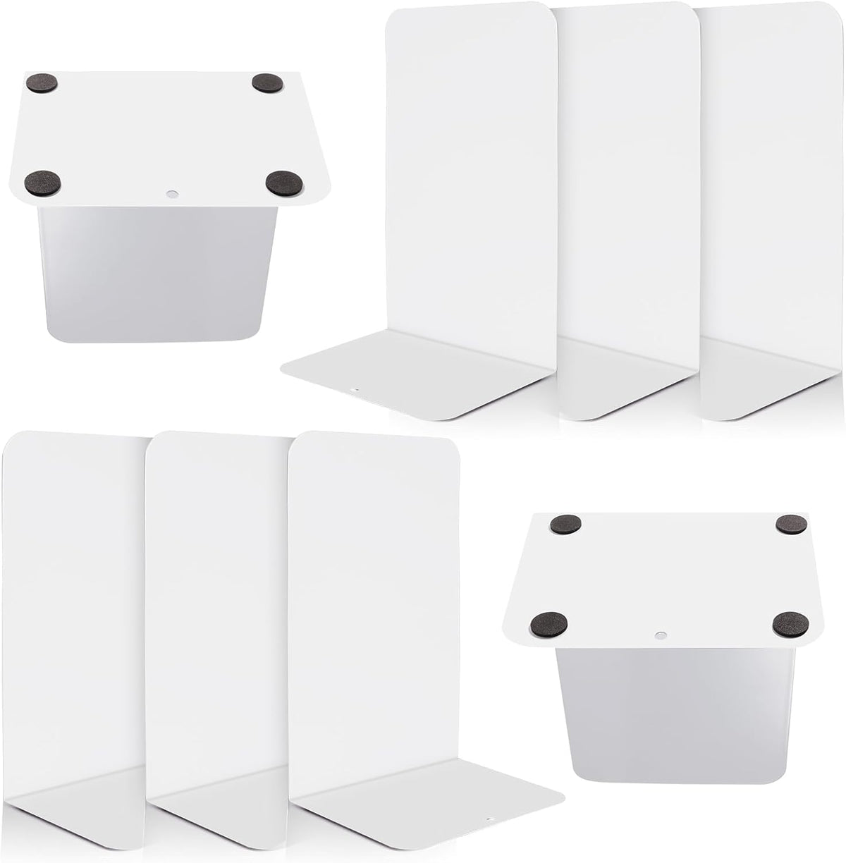 VONDERSO Metal Bookends, 4 Pairs White Metal Book Ends Heavy Duty for Shelves Decor Home Office, Unique White Bookends Supports Anti-Slip for Kids