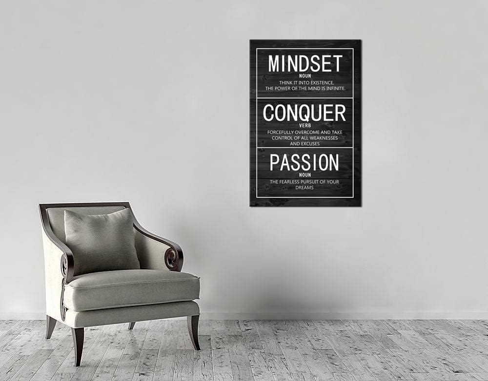 Inspirational Poster Passion Mindset Conquer Motivational Canvas Wall Art Paintings Inspiration Artwork Living Room Office Prints Wall Decor Decoration Wooden Framed Ready to Hang [24''Wx 36''H]