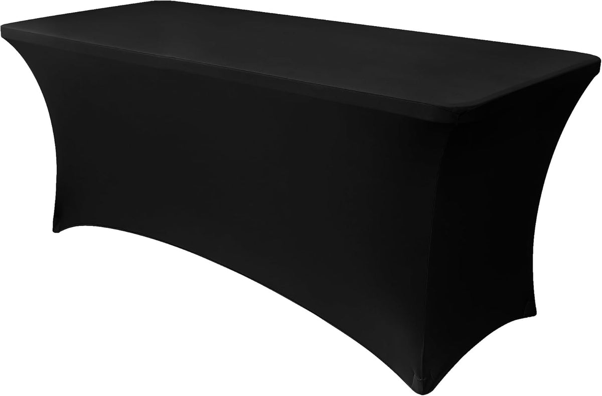 Obstal Spandex Table Cover 8ft Fitted Tablecloth Rectangular - Black Rectangle Folding Table Cloth for Birthday Party Wedding Banquet, 96L x 30W Inch