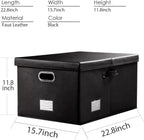 PRANDOM Collapsible Storage Box with Lid [3-Pack] Leather Fabric Foldable Storage Bin Organizer Container Basket Cube with Cover for Home Bedroom Closet Office Nursery Black(22.8X15.7X11.8)