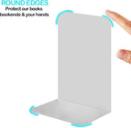 VONDERSO Metal Bookends, 4 Pairs White Metal Book Ends Heavy Duty for Shelves Decor Home Office, Unique White Bookends Supports Anti-Slip for Kids