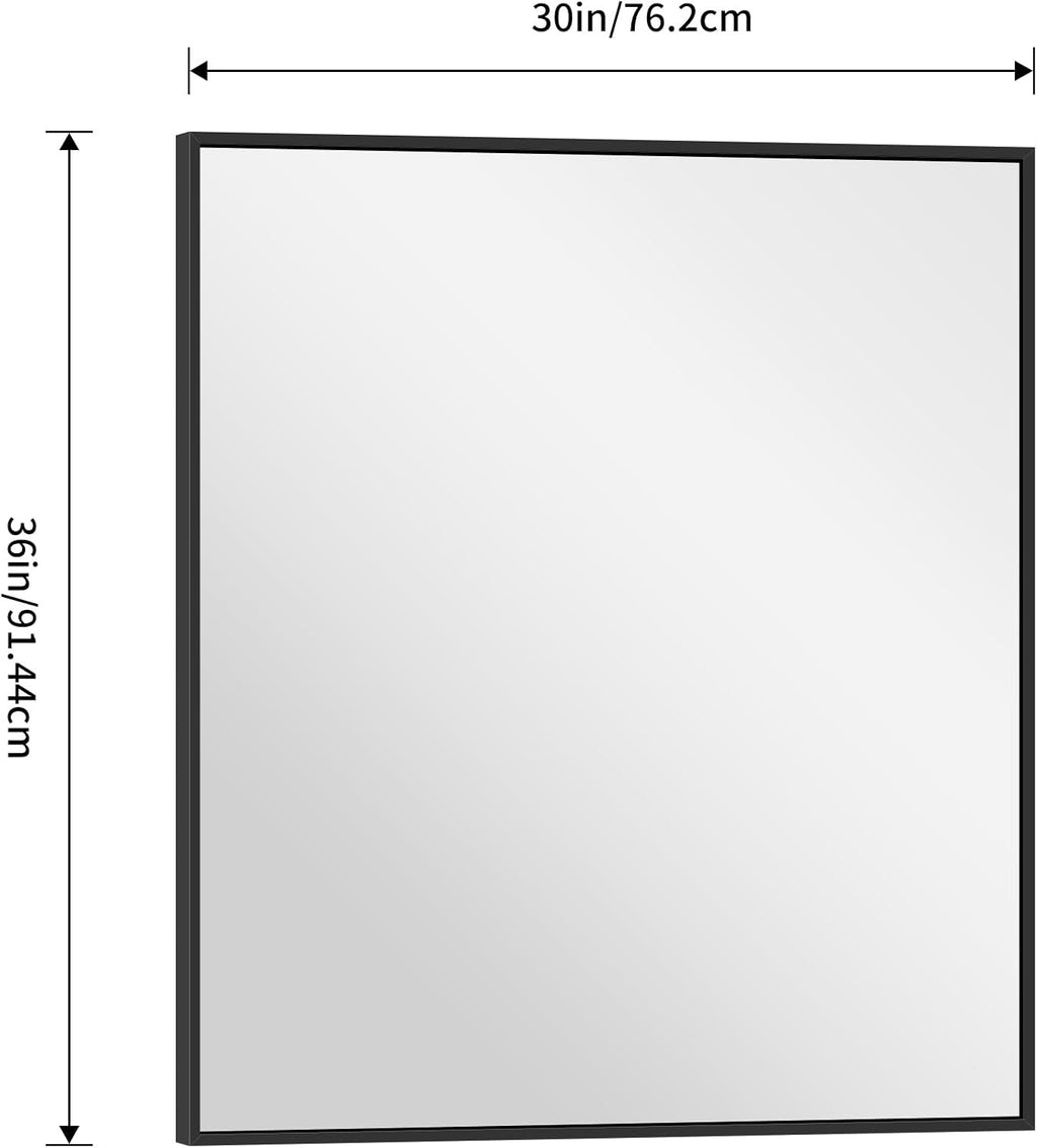 Black Bathroom Mirror for Wall, 30x36 Inch Rectangle With Metal Frame, Modern Vanity for Bathroom Living Room, Entryway Hangs Horizontal or Vertical