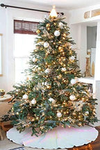Large Christmas Tree Skirt 48 inches Sequin Tree Skirt Glitter Xmas Holiday Decoration Iridescent White