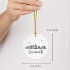 Andaz Press Round Ceramic Porcelain Christmas Tree Ornament Keepsake Gift, Sacramento, Colorful City Skyline Graphic, 1-Pack, Birthday Ideas Family Coworker Him Her, Includes Gift Box