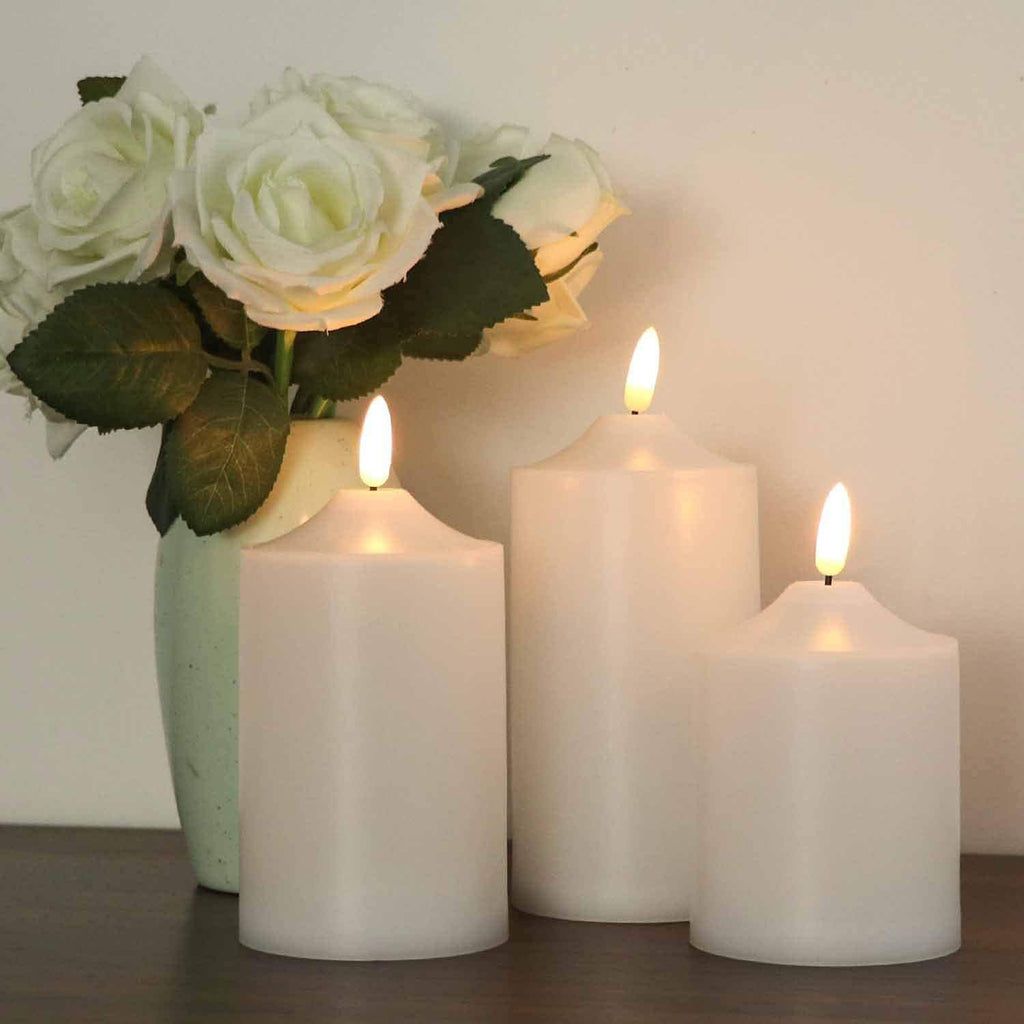 GenSwin Waterproof Flameless Flickering LED Candles with Remote & Timer,Battery Operated Pillar 3D Wick Candles for Indoor Outdoor Lanterns, Won’t melt, Long-Lasting(White, Set of 3)