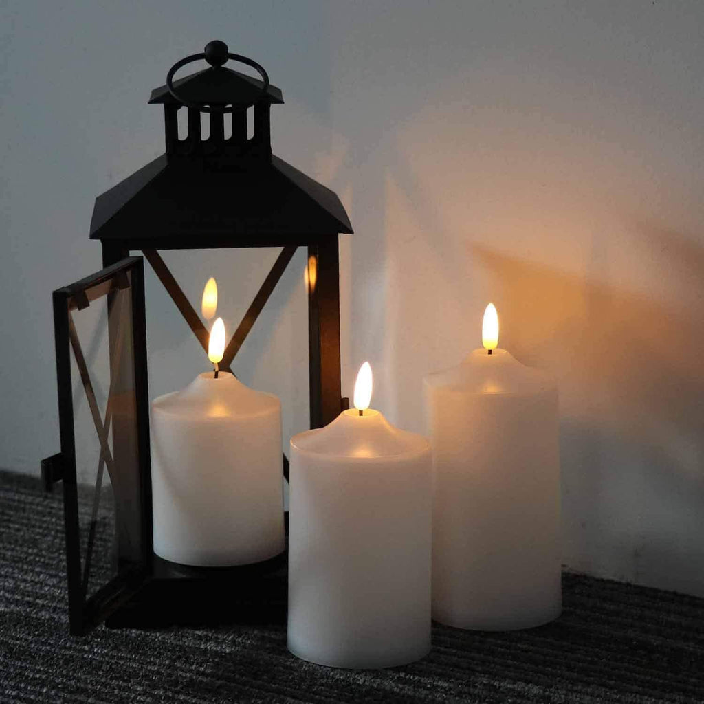 GenSwin Waterproof Flameless Flickering LED Candles with Remote & Timer,Battery Operated Pillar 3D Wick Candles for Indoor Outdoor Lanterns, Won’t melt, Long-Lasting(White, Set of 3)