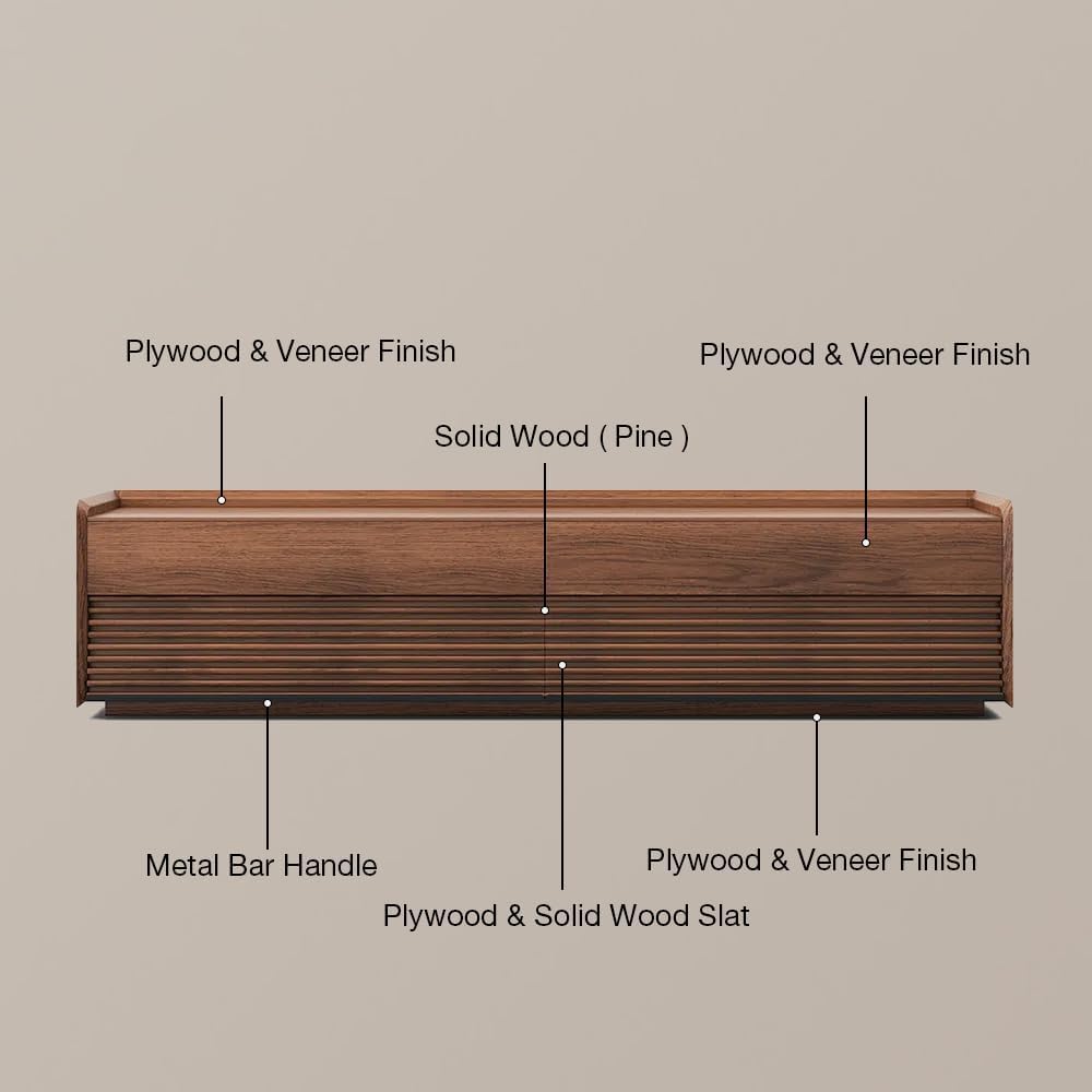 POVISON Fully-Assembled Mid Century Modern TV Stand, 94.49" Wood Media Console with Adjustable LED Light, Entertainment Center with Storage for Living Room