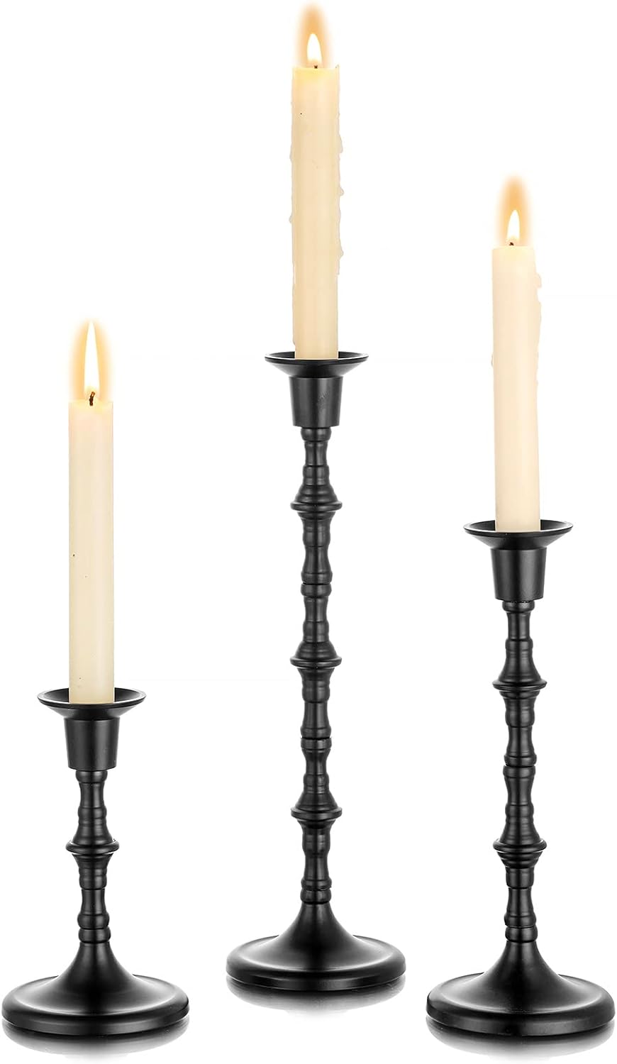 Nuptio Black Candle Holder Set of 3 Gothic Candlestick Holders for Taper Candles Metal Candle Sticks Candleholders Table Centerpieces for Dining Room Wedding Home Halloween Farmhouse Fireplace
