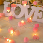 9.85Ft String Lights with 20 Pink Heart LEDs 20 Pink Pom Poms Garland Lights with Timer Valentine Decoration for Home Kid Bedroom Mother's Day Wedding Party Valentine's Day Decor
