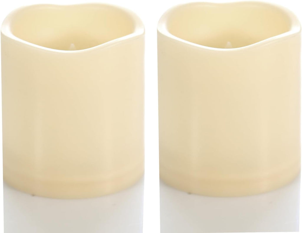 CANDLE CHOICE Waterproof Outdoor Battery Operated Flameless Candles with Timer Flickering Plastic Resin Electric LED Pillar Lights for Lantern Patio Garden Wedding Party Decorations 3x3 Inches 2 Pack