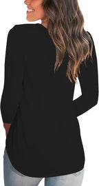 Tobrief Women's Long Sleeve V-Neck Shirts Fall Graphic Tees Loose Casual T-Shirt