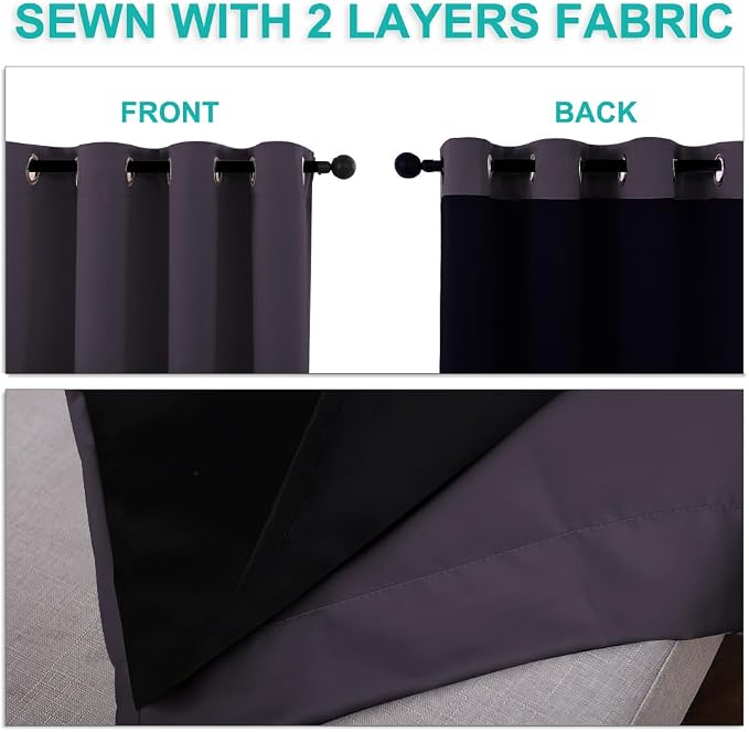 NICETOWN Full Shading Curtains for Windows, Super Heavy-Duty Black Lined - Image 5
